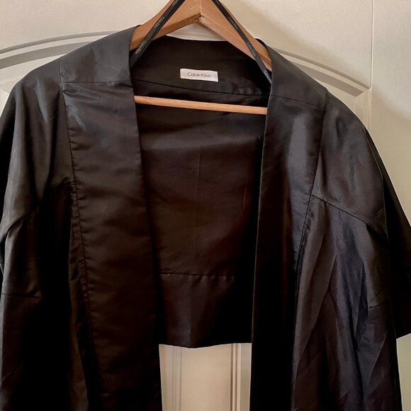 Calvin Klein Fancy Draping Dressy Black Satin Boa Scarf Shawl Sleeves Unique - Picture 2 of 7